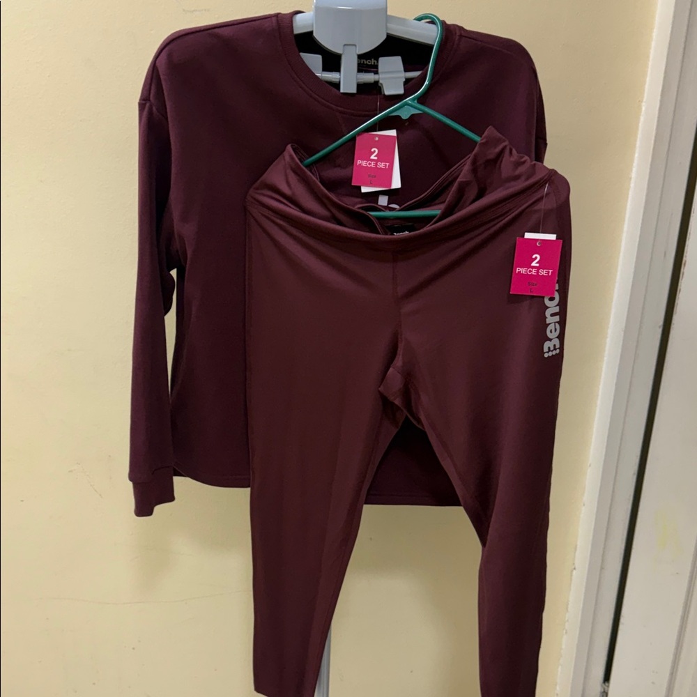 Bench Maroon Crewneck with White Script Logo set